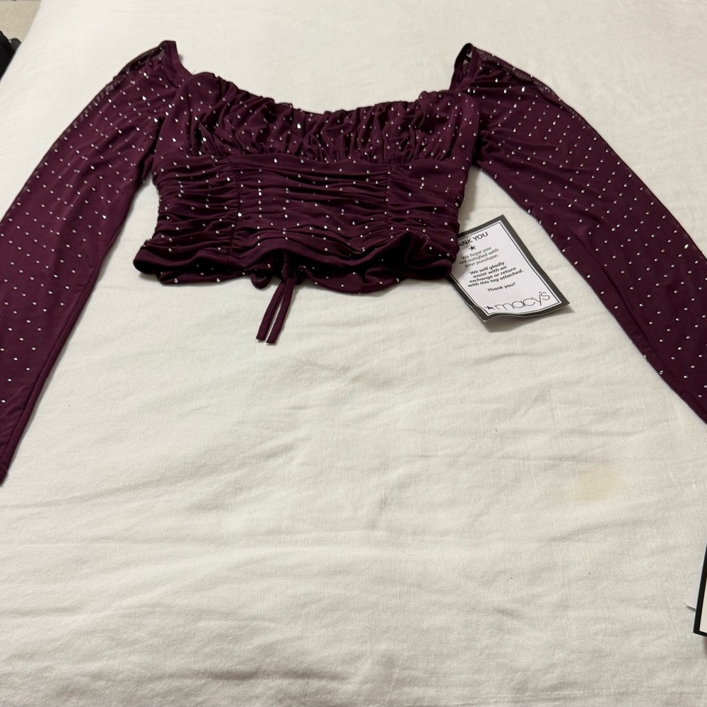 Macy's Burgundy Ruched Crop Top - Picture 3 of 5